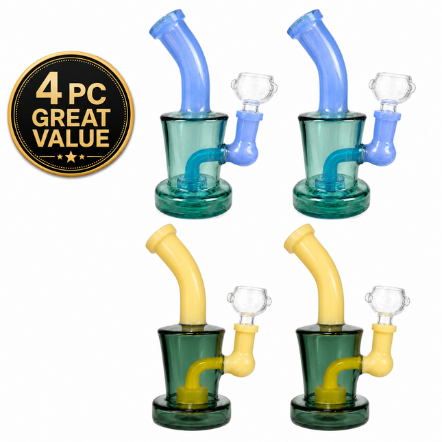 [4PC Bundle] Teal + Dark Gray Yellow Disc Perc Water Pipe 14mm 6 inch