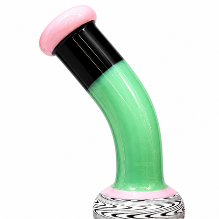Pink Mint Black Wave Glass Water Pipe Cage Percolator Bent Neck 9 inch