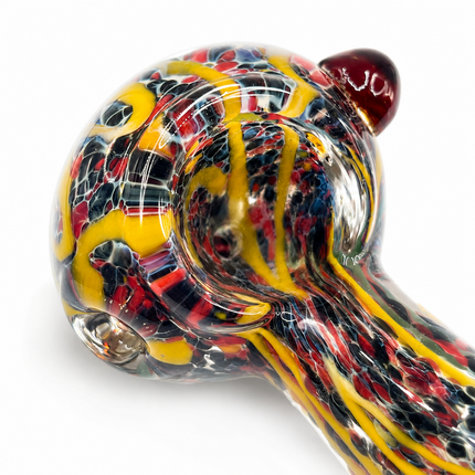 Multicolor Twisted Body Dragon Glass Spoon Pipe Burgundy Horn Accents 5 Inch