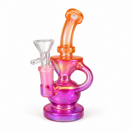 Orange Pink Iridescent Compact Glass Water Pipe 14mm 6~6.5 inch