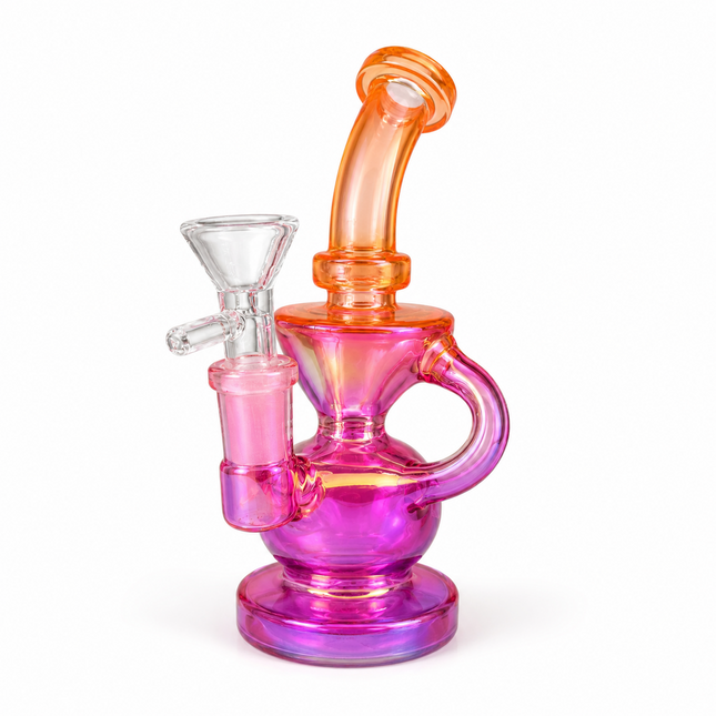 Orange Pink Iridescent Compact Glass Water Pipe 14mm 6~6.5 inch
