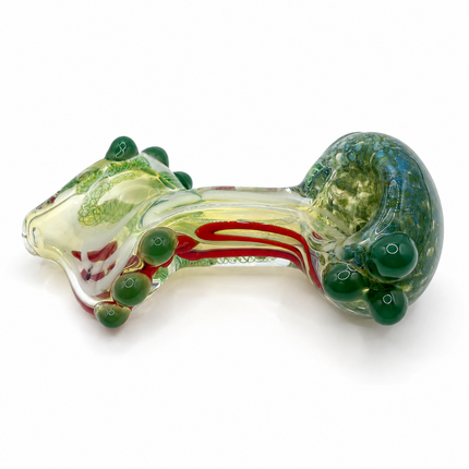 Meadow Rasta Glass Spoon Pipe with Green Marbles – 4 Inch Hand Pipe