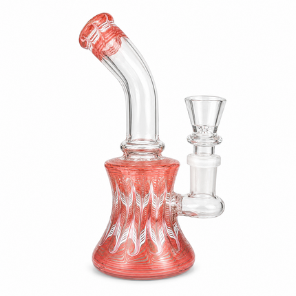 Mini Crimson White Wig Wag Glass Bong with Bowl - Approx. 7 inch