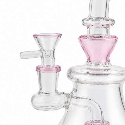 Blush Pink Bell Base Glass Bong with Curved Neck – 8 Inch Clear Water Pipe
