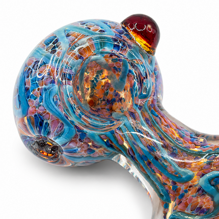 Pastel Blue Twisted Body Glass Spoon Pipe with Burgundy Raised Accents - 5 Inch