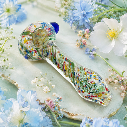 Clear White Multicolor Confetti Twist Glass Spoon Pipe Hand Pipe - 4.5 inch