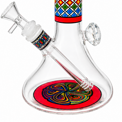 Ruby Vision Aztec Mandala Glass Bong Red Clear - 10 Inch
