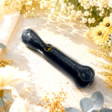 Midnight Gold Handcraft Glass Chillum Pipe Dark Blue 3~3.5 inch