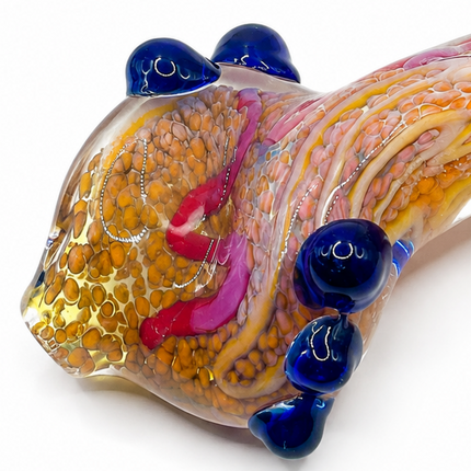 Golden Orange Twisted Body Glass Spoon Pipe Cobalt Blue Raised Accents 5 Inch