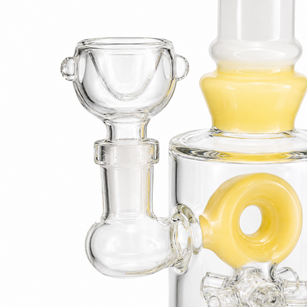 Milky Yellow Bottle Glass Bong with Donut Percolator & Bowl - 7.5 inch