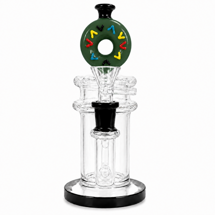 Dark Green Donut Diffuser Percolator Glass Water Pipe 14mm Bowl 8.5 inches