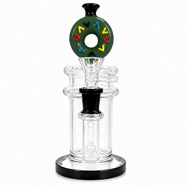 Dark Green Donut Diffuser Percolator Glass Water Pipe 14mm Bowl 8.5 inches