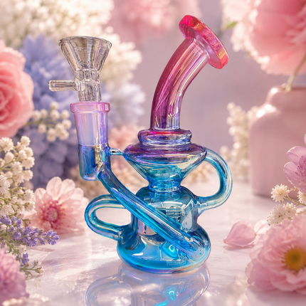 Mini Pink Blue Chrome Recycler Glass Bong with Bowl & Loop Handle - 5 inch