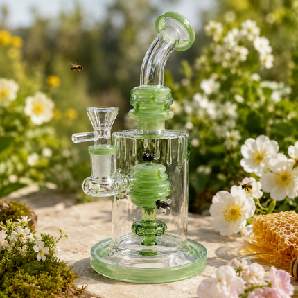Mint Green Beehive Percolator 14mm Glass Bong with Bent Neck - 10 inch