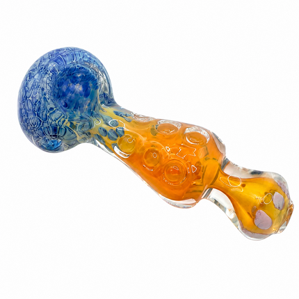 [2PC Bundle] Ocean Flame Ribbon Glass Hand Pipe Blue Orange Swirl 4.5 Inch