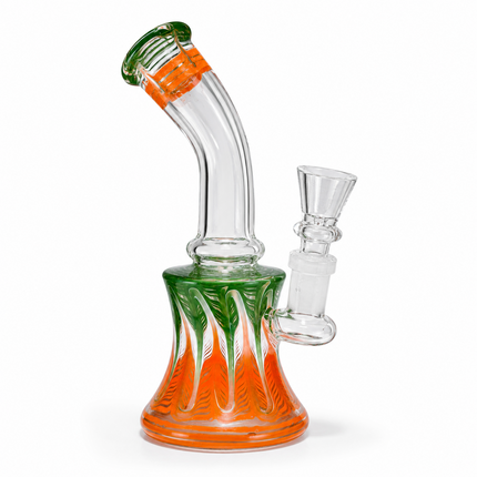 Mini Orange Green White Wig Wag Glass Bong with Bowl - Approx. 7 inch
