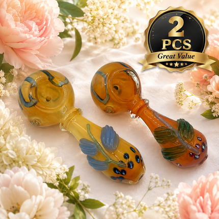 [2PC Bundle] Phoenix Feather Twist Body Color Swirl Glass Hand Pipes Set