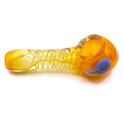 Pumpkin Glass Spoon Pipe with Purple Leaf Detail – 4 Inch Hand Pipe Deep Bowl