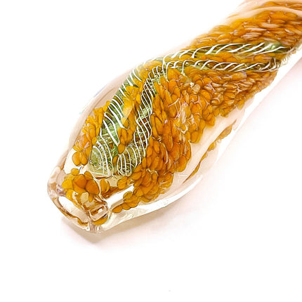 Camel Lace Glass Spoon Pipe with White Wave Detail – 4 Inch Hand Pipe Deep Bowl