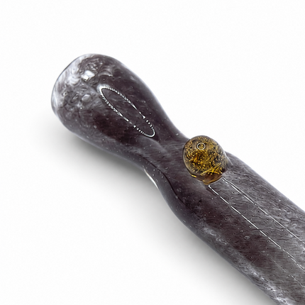 Smoky Amethyst Handcraft Glass Chillum Pipe Purple Gray Gold Accent 3~3.5 inch