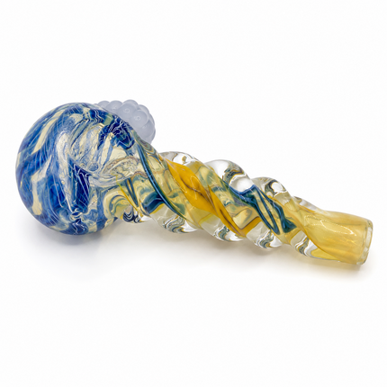 Blue Gold Twist Glass Spoon Pipe – 4 Inch Clear Hand Pipe Yellow Blue Swirl