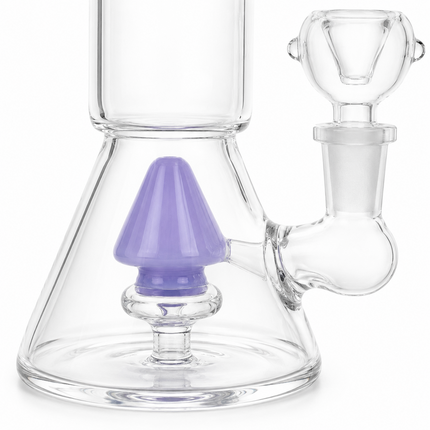 Milky Lavender Stratos Tri Cone Percolator Glass Water Pipe 14mm 7 inch