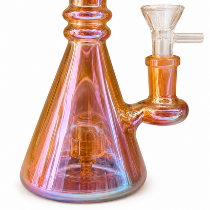 Red Mirror Chrome Bent Neck Beaker Glass Water Pipe 14mm Bowl 8 Inches