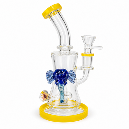 Sunny Mammoth Disc Perc Dandelion Accent Glass Bong Yellow Blue Clear 10 Inch
