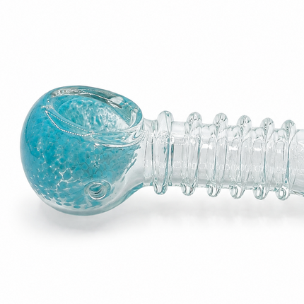 Aqua Frost Handcraft Glass Spoon Pipe Clear Ribbed Light Blue 4.5 inch