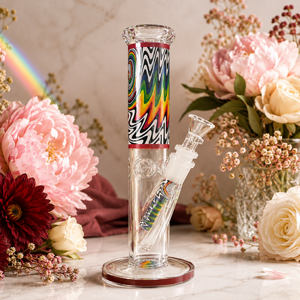 Vivid Vortex Red Psychedelic Straight Tube Glass Bong 14mm Bowl 10 Inch