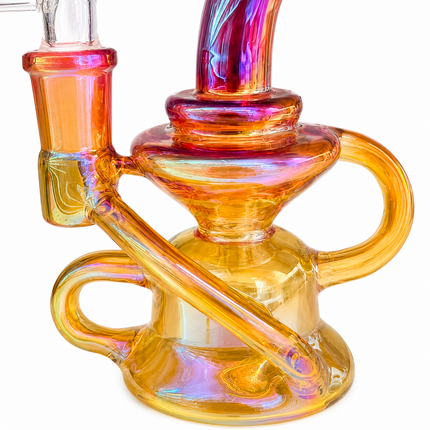 Mini Gold Pink Chrome Recycler Glass Bong with Bowl & Loop Handle - 5 inch