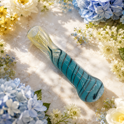 Aqua Shadow Handcraft Glass Chillum Pipe Blue Black Spiral 3~3.5 inch