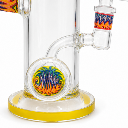 Yellow Rainbow Wig Wag Accent Glass Water Pipe Yellow Base 14mm - 7 inch