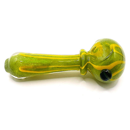 Green Riddler Glass Spoon Pipe with Yellow Stripe – 4 Inch Hand Pipe