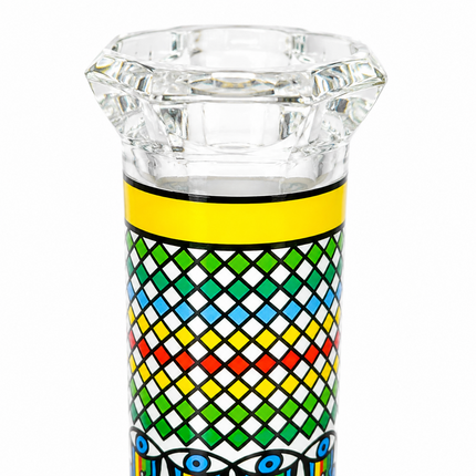 Solar Temple Aztec Mandala Glass Bong Yellow Clear 10 Inch