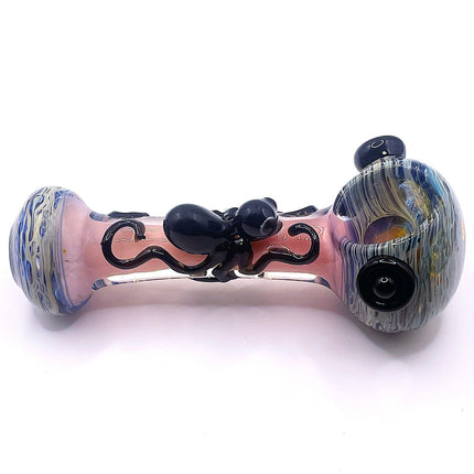 Pink Spider Glass Spoon Pipe with Marbled Ends – 5 Inch Hand Pipe Deep Bowl