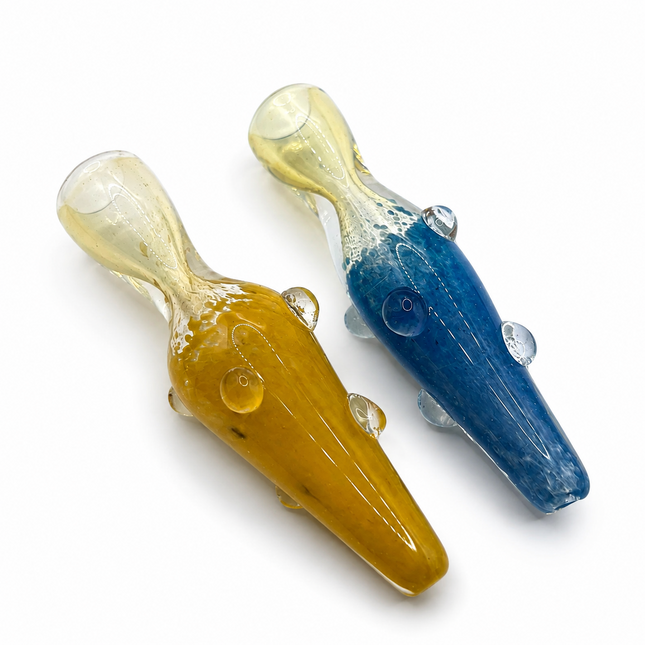 [2PC Bundle] Golden Sapphire Handcraft Glass Chillum Pipes Yellow Blue 3~3.5 inc