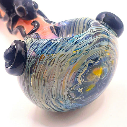 Pink Spider Glass Spoon Pipe with Marbled Ends – 5 Inch Hand Pipe Deep Bowl