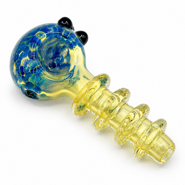 Topaz Sapphire Blue Glass Spoon Pipe with Spiral Ring Handle- 4 inch