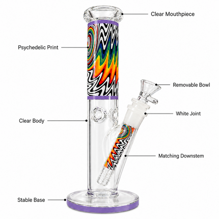 Dream Ripple Lavender Psychedelic Straight Tube Glass Bong 14mm Bowl 10 Inch