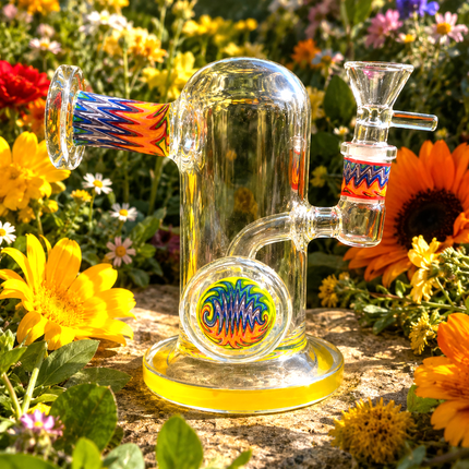 Yellow Rainbow Wig Wag Accent Glass Water Pipe Yellow Base 14mm - 7 inch