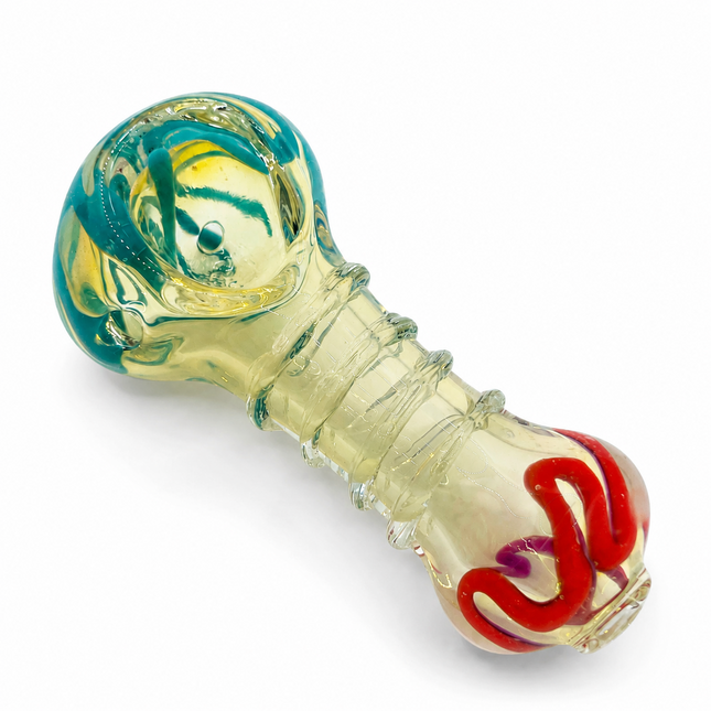 Green Gold Ribbon Grip Glass Spoon Pipe 4 Inch Red Blue Yellow Hand Pipe
