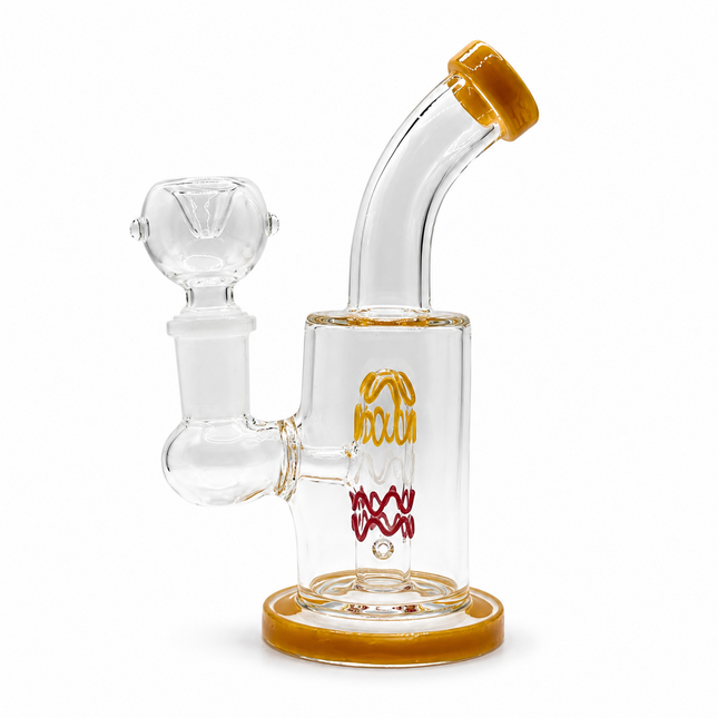Clear Mini Glass Bong with Amber Accents – 6 Inch 14mm Bowl Water Pipe