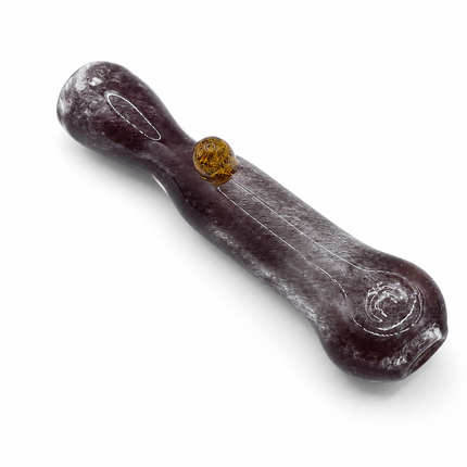 Smoky Amethyst Handcraft Glass Chillum Pipe Purple Gray Gold Accent 3~3.5 inch