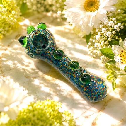 Confetti Splash Handcraft Glass Spoon Pipe Blue Multicolor Speckled 4.5 inches