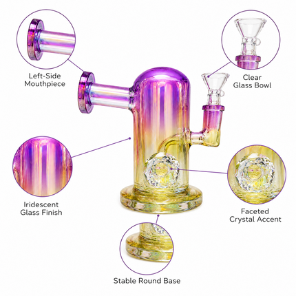 Princess Chrome Purple Yellow Glass Bong with Diamond Centerpiece – 7.5 Inch