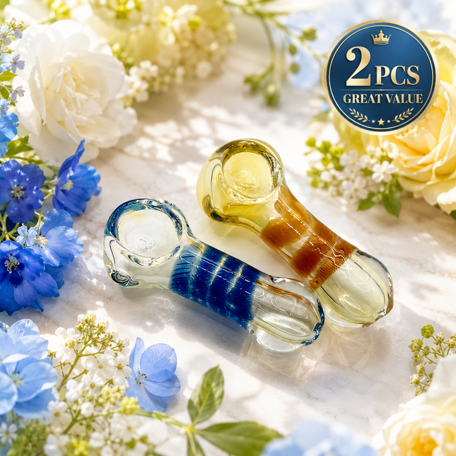 [2PC Bundle] Sapphire Caramel Handcraft Glass Pipes Blue Amber 3 inch