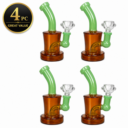 [4PC Bundle] Amber Green Drum Body Disc Perc Water Pipe 14mm 6 inch