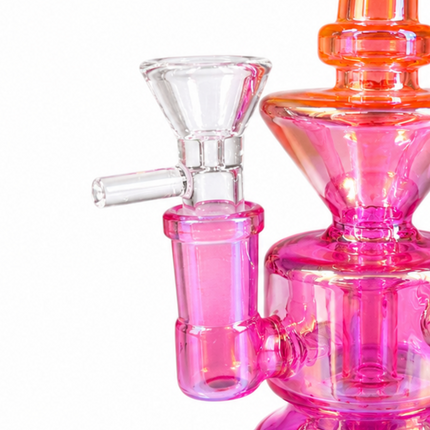 Mini Pink Orange Chrome Recycler Glass Bong with Bowl & Loop Handle - 6 inch