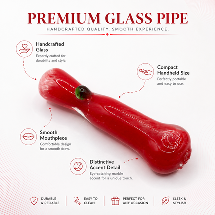 Ruby Emerald Handcraft Glass Chillum Pipe Red Green Accent 3~3.5 inch